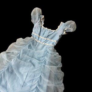 Vintage Baby Blue Prom Dress Formal Floral Lace 1970s Nadine USA Size 9 READ